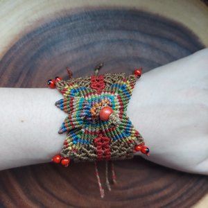 Hand-crafted Ethnic Multicolored Beaded Macrame Bracelet, One Size